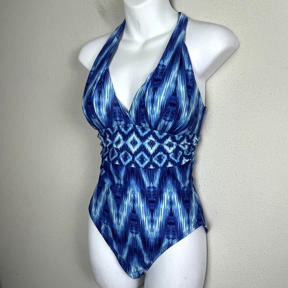 La Blanca Desert Mirage One Piece Swimsuit Size 6 – Blue‎ Batik Halter Geometric - Picture 5 of 11